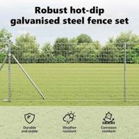 VidaXL Hek met paal zilver 1,4 x 10 m staal en pvc - thumbnail