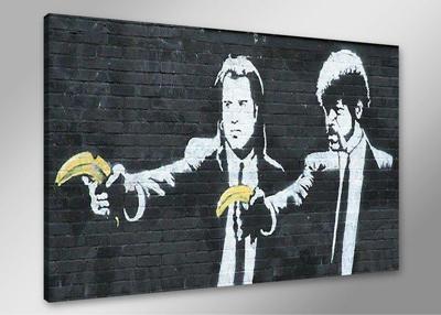 Schilderij - Banksy Pulp Fiction, Zwart/Geel, 80X60cm, 1luik