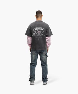 Jorcustom Race Against Nature Double Layered Longsleeve T-Shirt Heren Donkergrijs/Roze - Maat S - Kleur: DonkergrijsRoze | Soccerfanshop