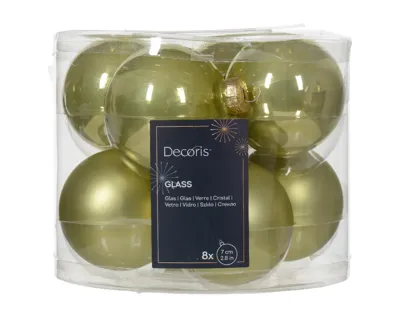Kerstbal glas d7 cm pistache ass 8st kerst Decoris - Decoris