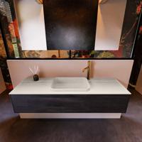 Badkamermeubelset Mondiaz Erin 150 cm met 1 Lade met RIDGE Wastafel Midden Linen met 1 kraangat Greeploos Mat Dark Brown - thumbnail