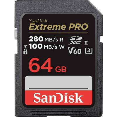 SanDisk Extreme Pro 64GB V60 UHS-II SD Kaart 280/100MB/s