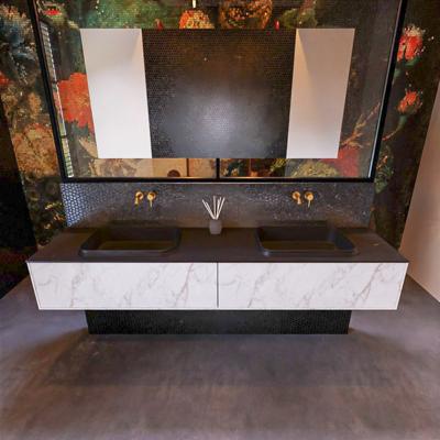 Badkamermeubelset Mondiaz Erin 200 cm met 2 Lades met RIDGE Wastafel Dubbel Urban Zonder Kraangaten Greeploos Mat Carrara