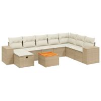 9-delige Loungeset met kussens poly rattan beige - thumbnail