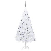 VidaXL Kunstkerstboom met verlichting en kerstballen 150 cm pvc wit - thumbnail