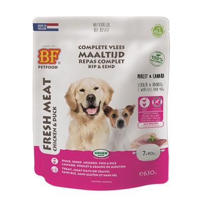 BF Petfood Vleesvoeding kip met eend hondenvoer (portieverpakking) 3 x 630 g BF Petfood Vleesvoeding kip met eend hondenvoer (portieverpakking) 3 x 630 g