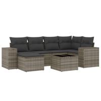 7-delige Loungeset met kussens poly rattan grijs - thumbnail