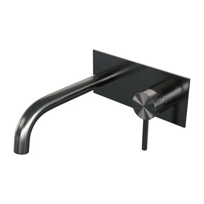 Brauer Gunmetal Edition Inbouw Wastafelmengkraan met Gebogen Uitloop en Afdekplaat Model A1 Gunmetal Geborsteld PVD