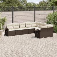 9-delige Loungeset met kussens poly rattan bruin - thumbnail