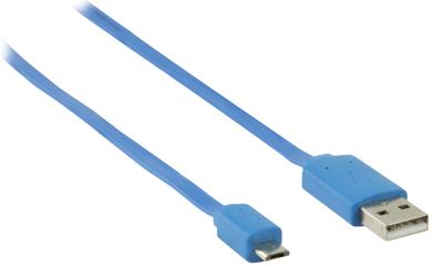 Micro USB kabel plat (blauw 1m) voor o.a. smartphones