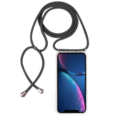 Vierhoek anti-val transparante TPU mobiele telefoon geval met Lanyard voor iPhone XR (grijs)