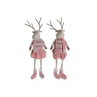 Kerstversiering DKD Home Decor Wit Bruin Roze Rendier 17 x 14 x 63,5 cm (2 Stuks) - thumbnail