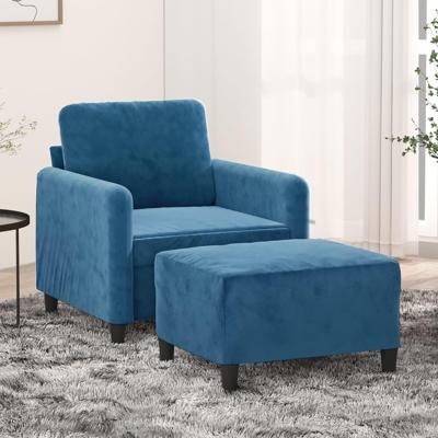 Fauteuil met voetenbank 60 cm fluweel blauw