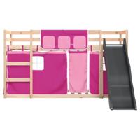 Stapelbed met glijbaan en gordijnen roze 90x200 cm - thumbnail
