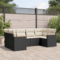 6-delige Loungeset met kussens poly rattan zwart - thumbnail