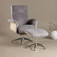 Nohr Fauteuil 'Arnoldo' Met voetenbank, Faux fur, kleur Grijs - thumbnail