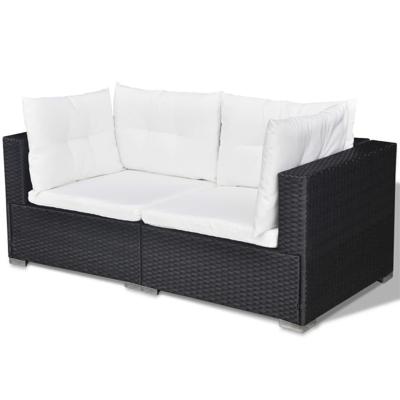 5-delige Loungeset met kussens poly rattan zwart