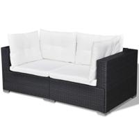 5-delige Loungeset met kussens poly rattan zwart - thumbnail