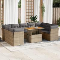 10-delige Loungeset met kussens poly rattan beige - thumbnail