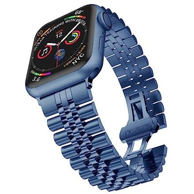 By Qubix - Metalen schakelband - Blauw - Compatible met Apple watch 38mm / 40mm / 41mm / 42mm - Compatible Apple watch bandjes
