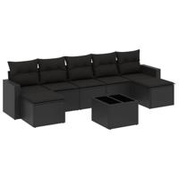 8-delige Loungeset met kussens poly rattan zwart - thumbnail