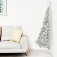 VidaXL Kunstkerstboom half met standaard 240 cm pet zilverkleurig - thumbnail