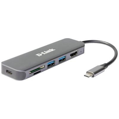 D-Link DUB-2327 6-in-1 USB-C-hub met stroomvoorziening (PD 60W), 4K HDMI, 2 USB 3.0-poorten, SD/MicroSD-kaartlezer voor pc, MacBook Pro, MacBook Air, iPad Pro, Chromebook, Surface Pro en meer