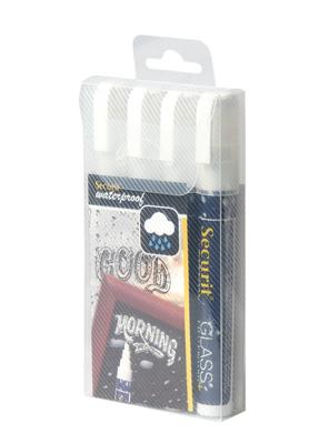 Securit Waterproof krijtmarker medium wit, blister met 4 stuks Securit Waterproof krijtmarker medium wit, blister met 4 stuks