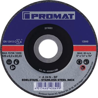 Promat/Tecwerk Afbraamschijf | INOX | D125xS6mm | gebogen RVS | gat 22,23 mm - 4000841326