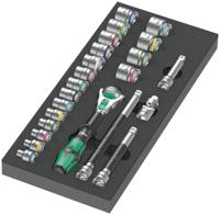 Wera 9721 schuimrubberen inzetstuk met 8000 b zyklop ratel 3/8" set 1, 23-delig gereedschapsset (zwart/grijs, ratel en doppenset, in schuimrubberen inzet voor werkplaatswagen) - thumbnail