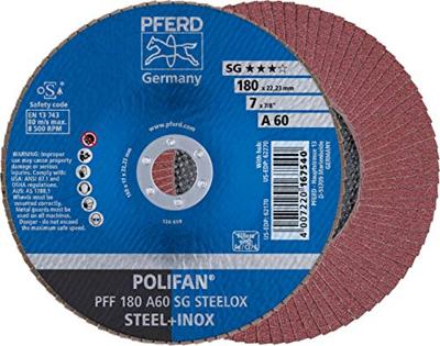 PFERD TOOLS 67606185 PFF 180 A 60 SG STEELOX Lamellenschijf Diameter 180 mm Boordiameter 22.23 mm RVS, Staal 10 stuk(s) PFERD TOOLS 67606185 PFF 180 A 60 SG STEELOX Lamellenschijf Diameter 180 mm Boordiameter 22.23 mm RVS, Staal 10 stuk(s)
