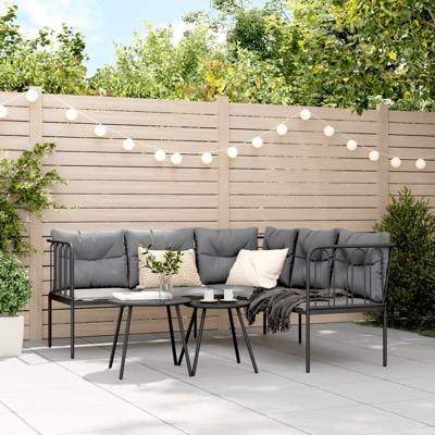 Loungeset met kussens staal en textileen zwart - thumbnail