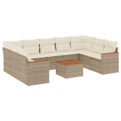 9-delige Loungeset met kussens poly rattan beige