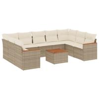 9-delige Loungeset met kussens poly rattan beige - thumbnail