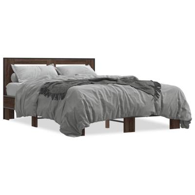 Bedframe bewerkt hout metaal bruin eikenkleur 120x200 cm - thumbnail