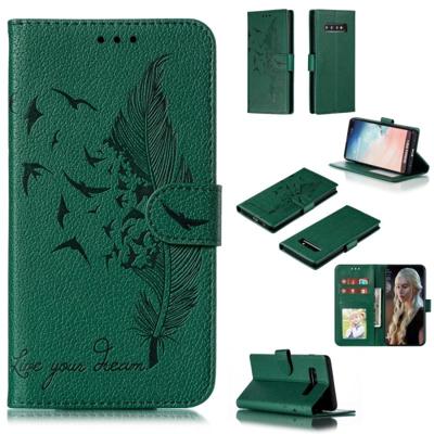 Feather patroon Litchi textuur horizontale Flip lederen draagtas met portemonnee & houder & kaartsleuven voor Galaxy S10 PLUS (groen) Feather patroon Litchi textuur horizontale Flip lederen draagtas met portemonnee & houder & kaartsleuven voor Galaxy S10 PLUS (groen)