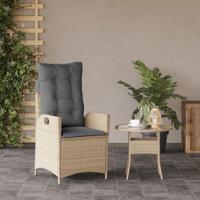 Tuinstoel verstelbaar met kussens poly rattan gemengd beige - thumbnail