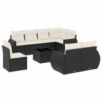 9-delige Loungeset met kussens poly rattan zwart - thumbnail