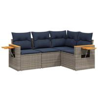4-delige Loungeset met kussens poly rattan grijs - thumbnail
