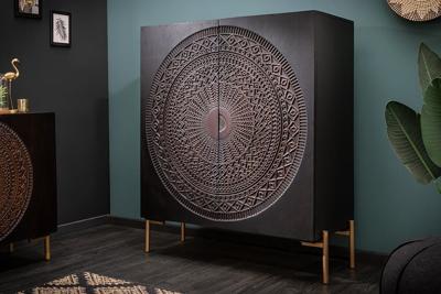 Massief dressoir MANDALA 120cm mangohout zwart gouden poten - 41105