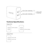 Unitek P1113A-EU - oplader 2X USB-A, 12W, wit - thumbnail