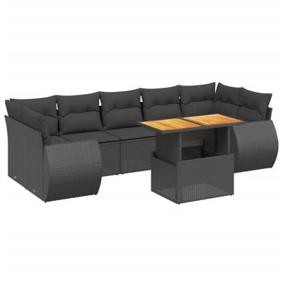 8-delige Loungeset met kussens poly rattan zwart - thumbnail