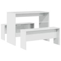 3-delige Eettafel en bankenset bewerkt hout hoogglans wit - thumbnail