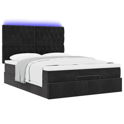 Ottoman bed met matrassen en LED's 140x190cm fluweel zwart - thumbnail
