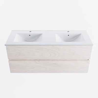 MONDIAZ VICA 120cm badmeubel onderkast Underlayment 2 lades. Wastafel DENIA dubbel 2 kraangaten, kleur Glanzend Wit.