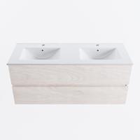 MONDIAZ VICA 120cm badmeubel onderkast Underlayment 2 lades. Wastafel DENIA dubbel 2 kraangaten, kleur Glanzend Wit. - thumbnail