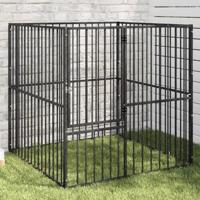 Hondenkennel 4 panelen gepoedercoat staal zwart - thumbnail