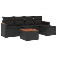 5-delige Loungeset met kussens poly rattan zwart - thumbnail