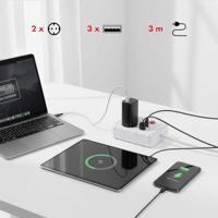 Maclean stekkerdoos, verlengkabel 2 stopcontacten + 3xUSB, 110-240V AC 50/60Hz, 2,1A max 2500W, 3 m, wit, MCE388 W - thumbnail