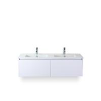 Frozen Badmeubelset 140 cm - Greeplijst in kleur - Wit Hoogglans - Keramische Wastafel Wit 2 kraangaten - thumbnail